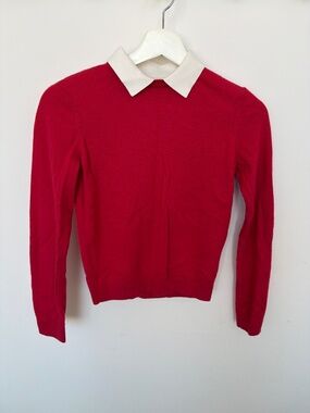 RED Valentino Red Knit Sweater White Contrast Collar Sz XS